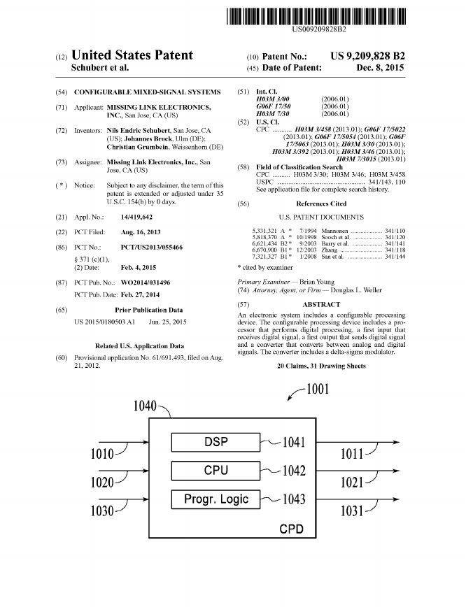 US Patent 9,209,828 – Configurable Mixed Signal Sxstems