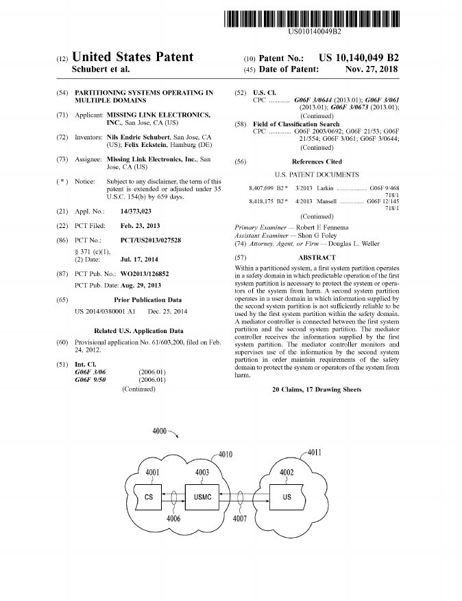 US Patent 10,140,049 on Functional Safety