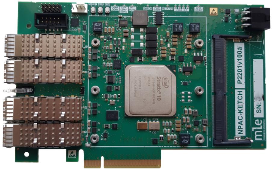 Verified modules of MLE FPGA Network Accelerator - NPAC-Ketch, MLE-designed single-slot FHHL PCIe card