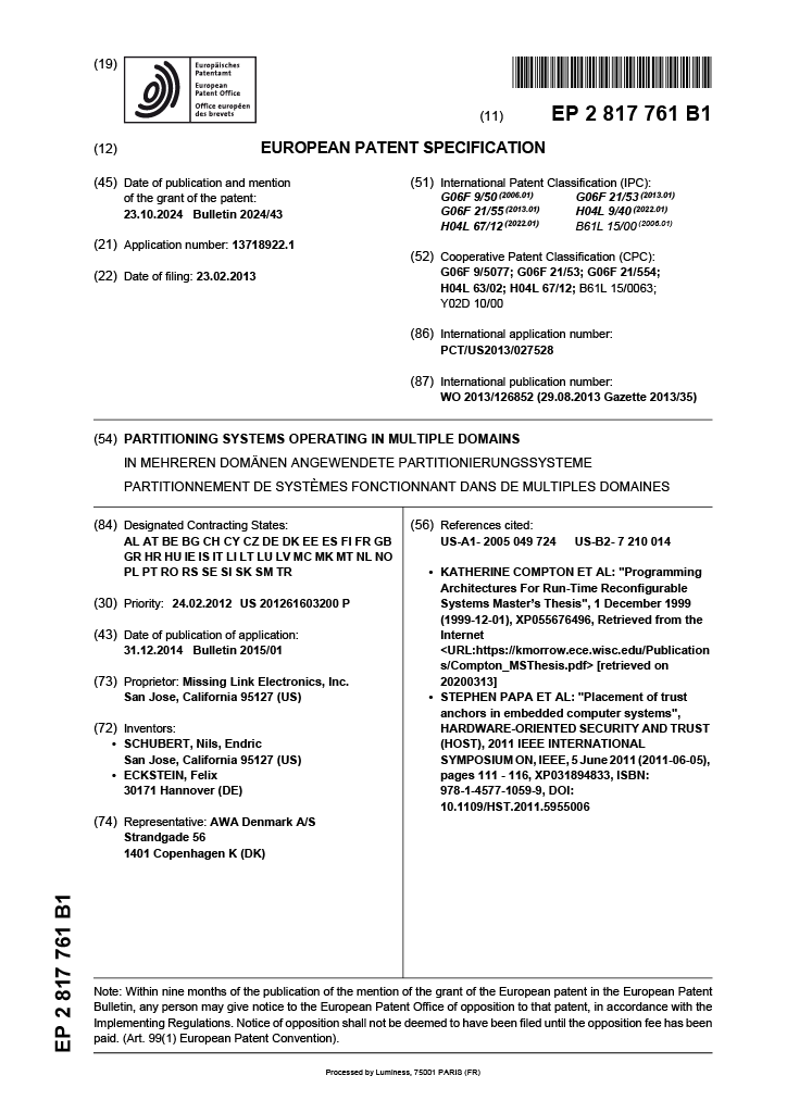 MLE FPGA IP Core EU Patent EP2817761
